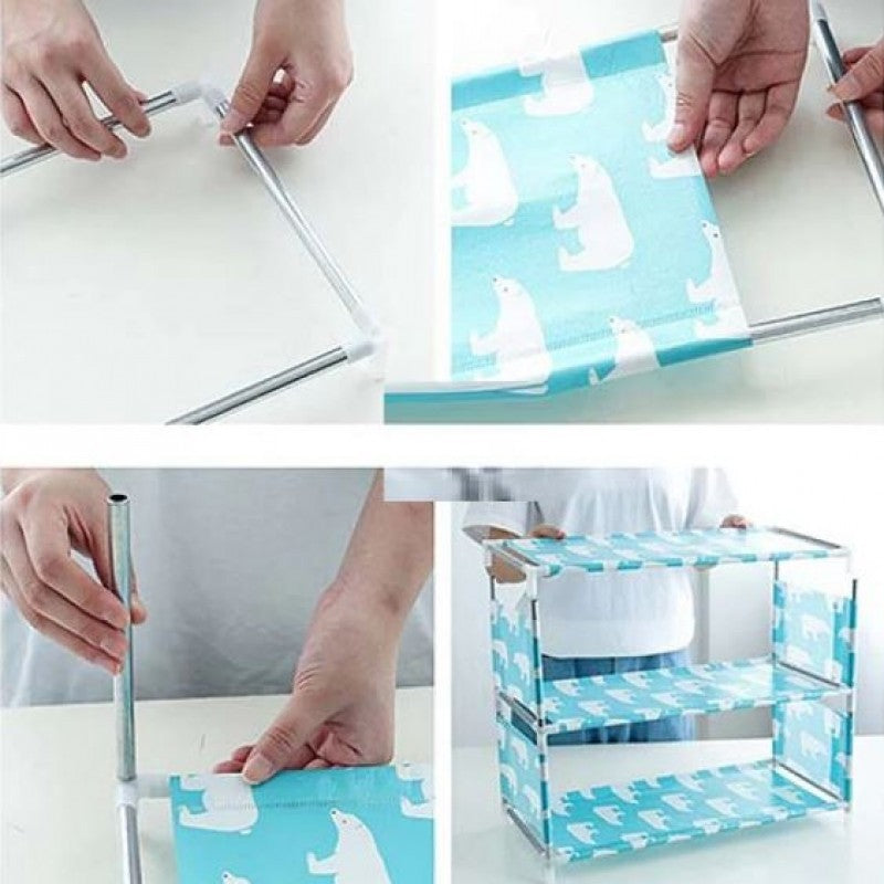 5 Layer Printed Shoe Rack DIY Shoes Storage Shelf Organizer with Metal Shelves