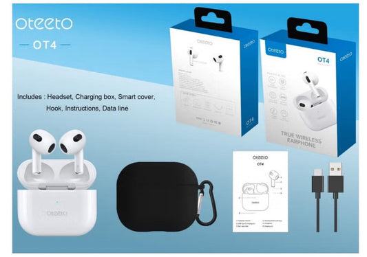 Oteeto OT4 Bluetooth Earbuds With Hifi Sound Quality Noise Cancellation and Multi Functional Touch Control Desinged