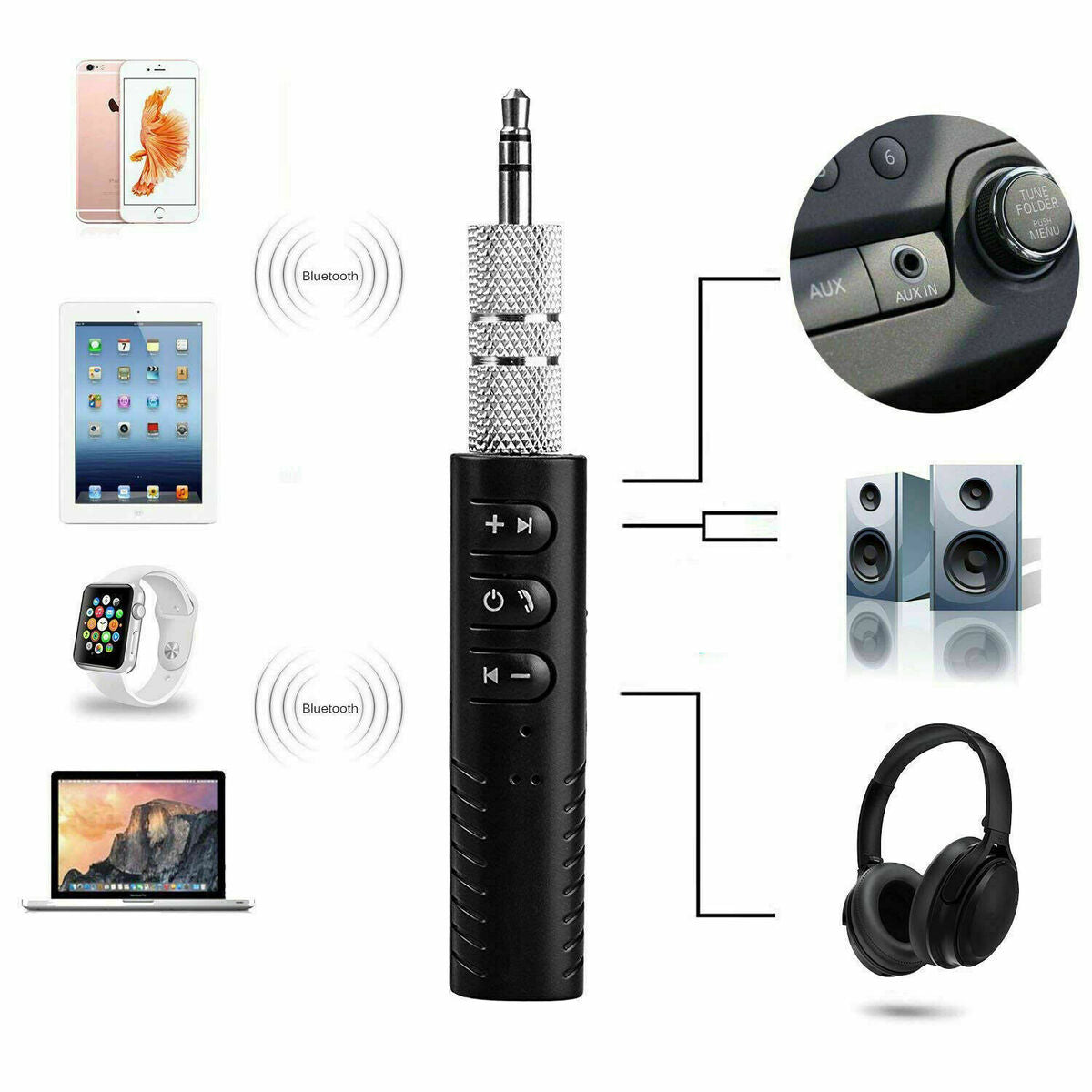 Go-Des GD-BT104 Car AUX Bluetooth Cable Support Call and Audio Control Wireless Audio Receiver