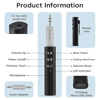 Go-Des GD-BT104 Car AUX Bluetooth Cable Support Call and Audio Control Wireless Audio Receiver