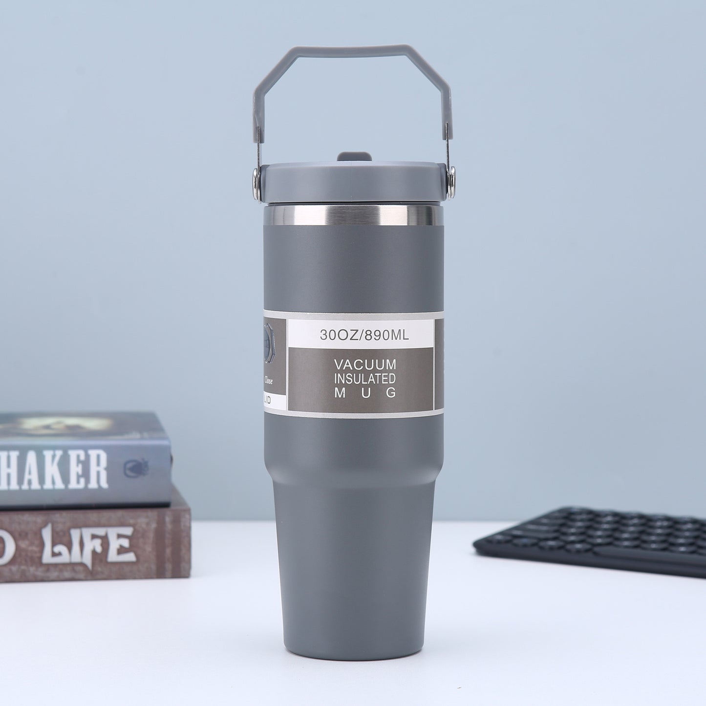 Stainless Steel Coffee Mug Thermos 900ml Insulated Tumbler with Handle & Straw In-Car Vacuum Flask for Hot Drinks