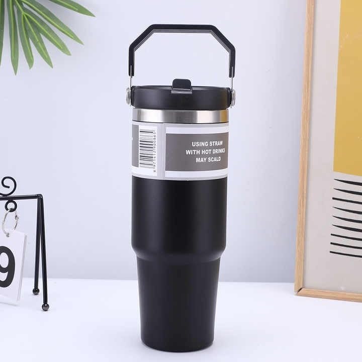 Stainless Steel Coffee Mug Thermos 900ml Insulated Tumbler with Handle & Straw In-Car Vacuum Flask for Hot Drinks