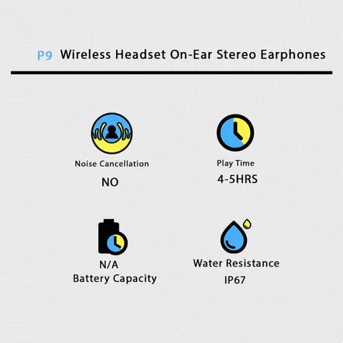 P9 Wireless Bluetooth Headphones With Mic Noise Cancelling Supports TF Card Support