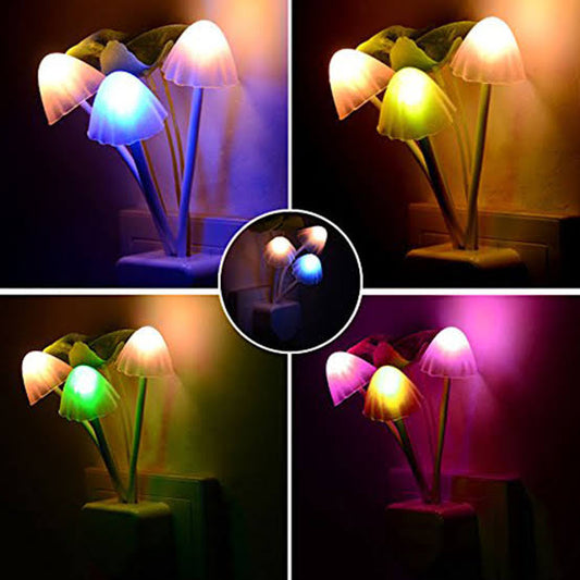 LED Sensor Mushroom Night Light, Lotus Leaves Plug, 7 Color Changing Mushroom Wall Lamps, Room Decoration RGB Novelty Night Lamp