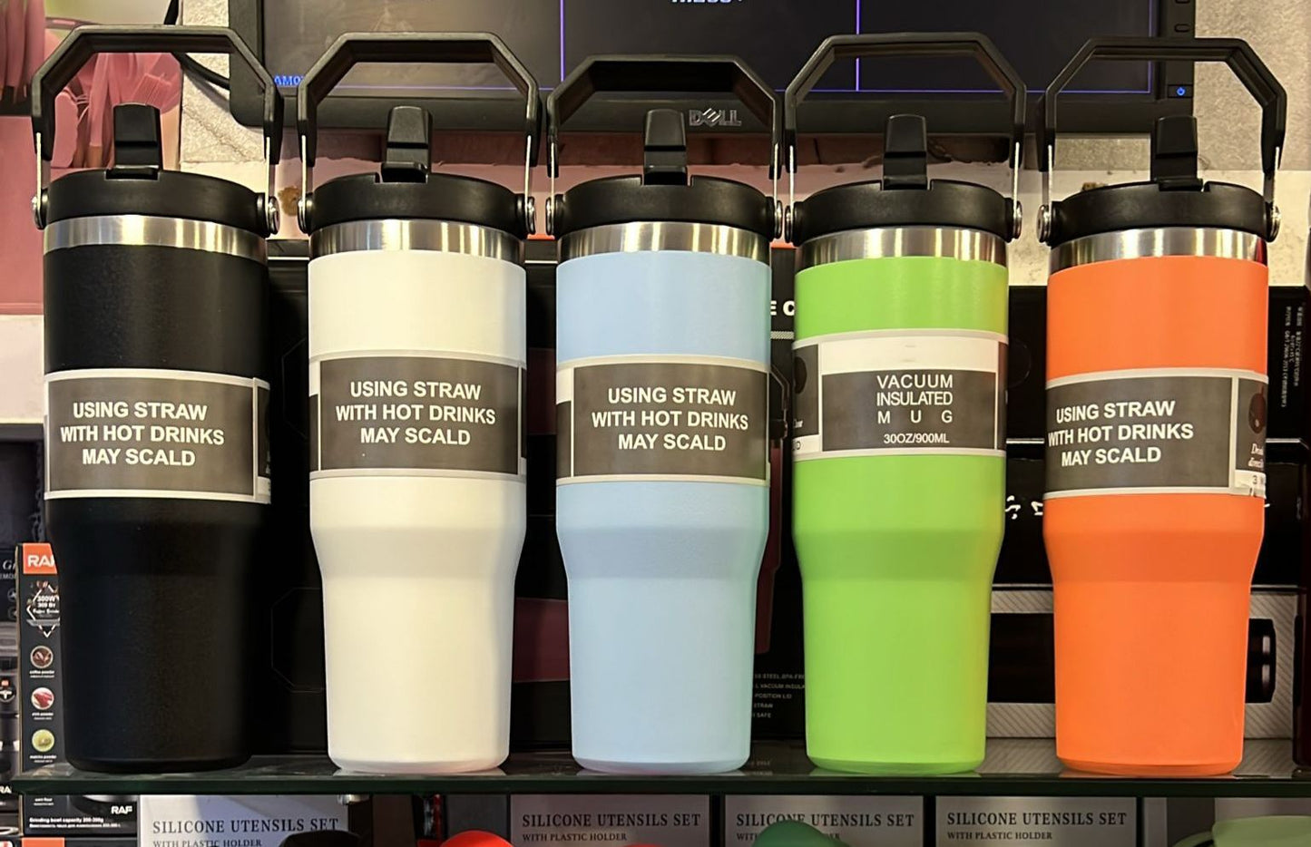 Stainless Steel Coffee Mug Thermos 900ml Insulated Tumbler with Handle & Straw In-Car Vacuum Flask for Hot Drinks