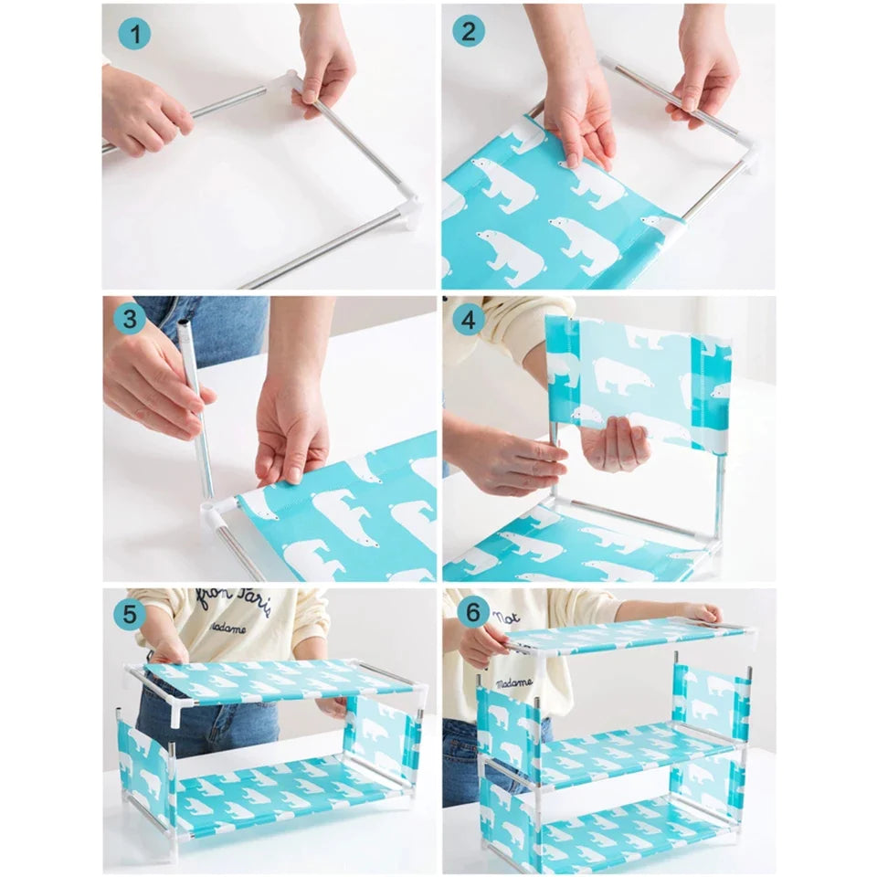 5 Layer Printed Shoe Rack DIY Shoes Storage Shelf Organizer with Metal Shelves