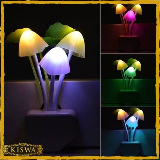 LED Sensor Mushroom Night Light, Lotus Leaves Plug, 7 Color Changing Mushroom Wall Lamps, Room Decoration RGB Novelty Night Lamp